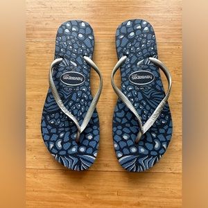 Havaianas Women's Slim Flip Flop Sandals - Blue/ Silver, US SZ 9